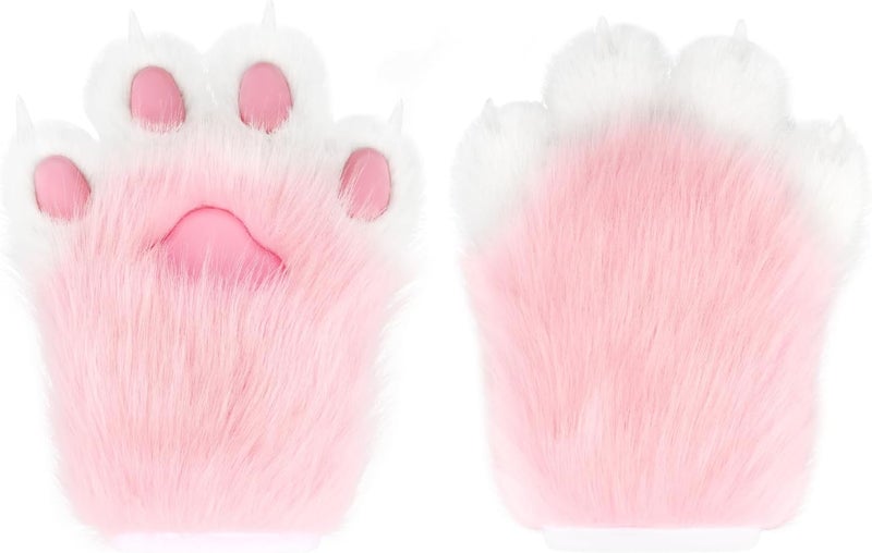hbbhml Faux Fur Plush Furry Cat Claw Gloves Fursuit Animal Fox Paws Mittens Halloween Cosplay Costume Accessories for Adult - Image 1